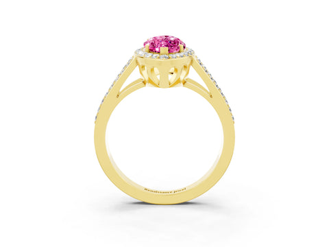 Yellow gold Marquise Cut Pink Sapphire Halo Ring with Split Shank U-Prong Band and Four-Prong Setting_3