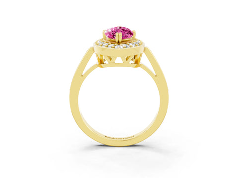 Yellow gold Marquise Cut Pink Sapphire Halo Ring with Split Shank and Four-Prong Setting_3