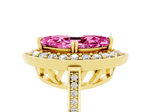 Yellow gold Marquise Cut Pink Sapphire Halo Ring with Split Shank and Four-Prong Setting_5