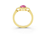 Yellow gold Marquise Cut Pink Sapphire Halo Ring with Tapered Band and Four-Prong Setting_3