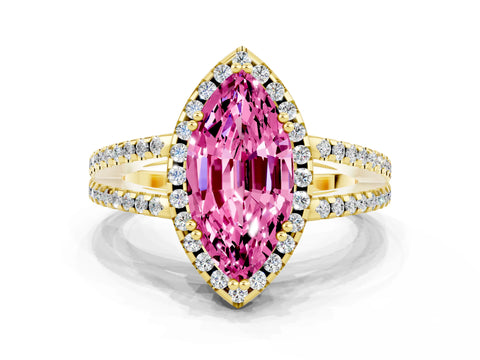 Yellow gold Marquise Cut Pink Sapphire Halo Split Shank Engagement Ring_12