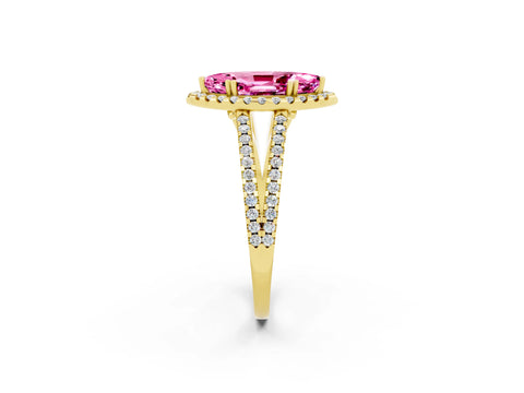 Yellow gold Marquise Cut Pink Sapphire Halo Split Shank Engagement Ring_14