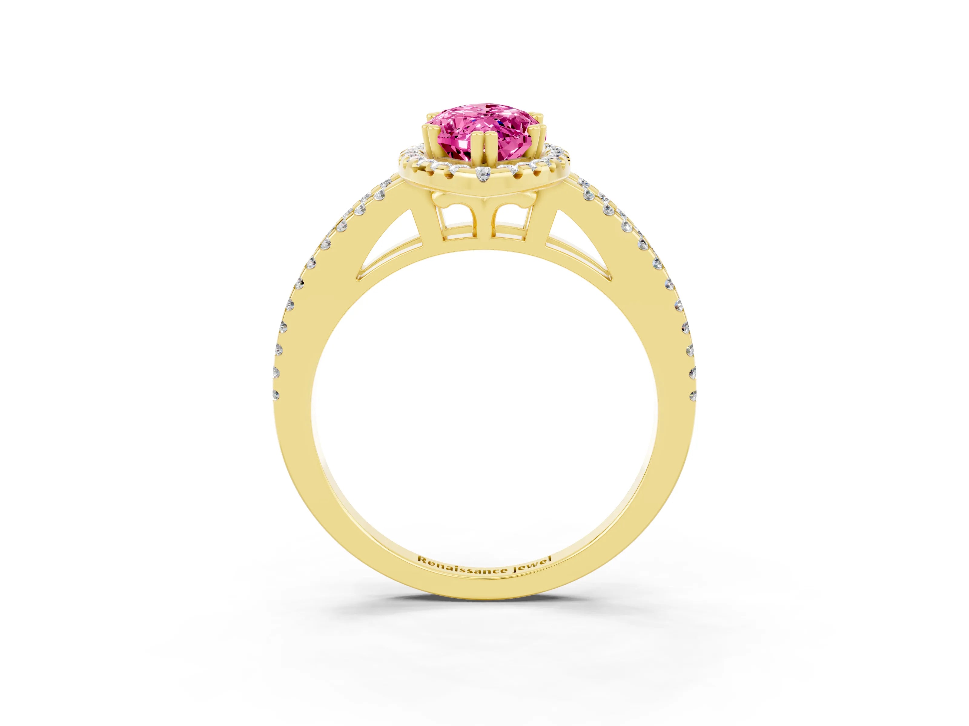 Yellow gold Marquise Cut Pink Sapphire Halo Split Shank Engagement Ring_15