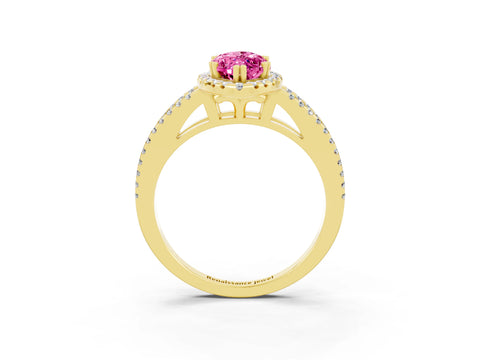 Yellow gold Marquise Cut Pink Sapphire Halo Split Shank Engagement Ring_15