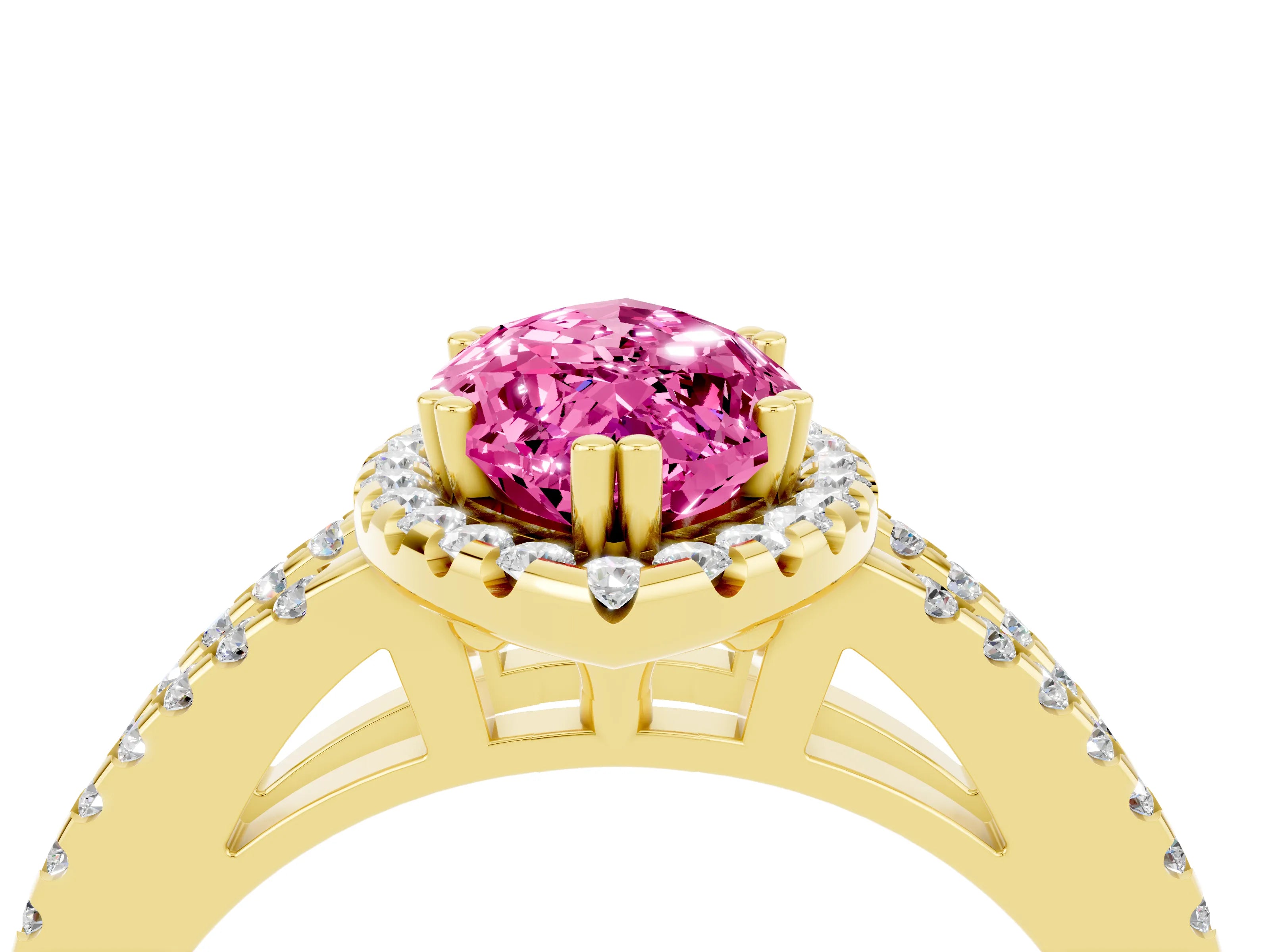 Yellow gold Marquise Cut Pink Sapphire Halo Split Shank Engagement Ring_16