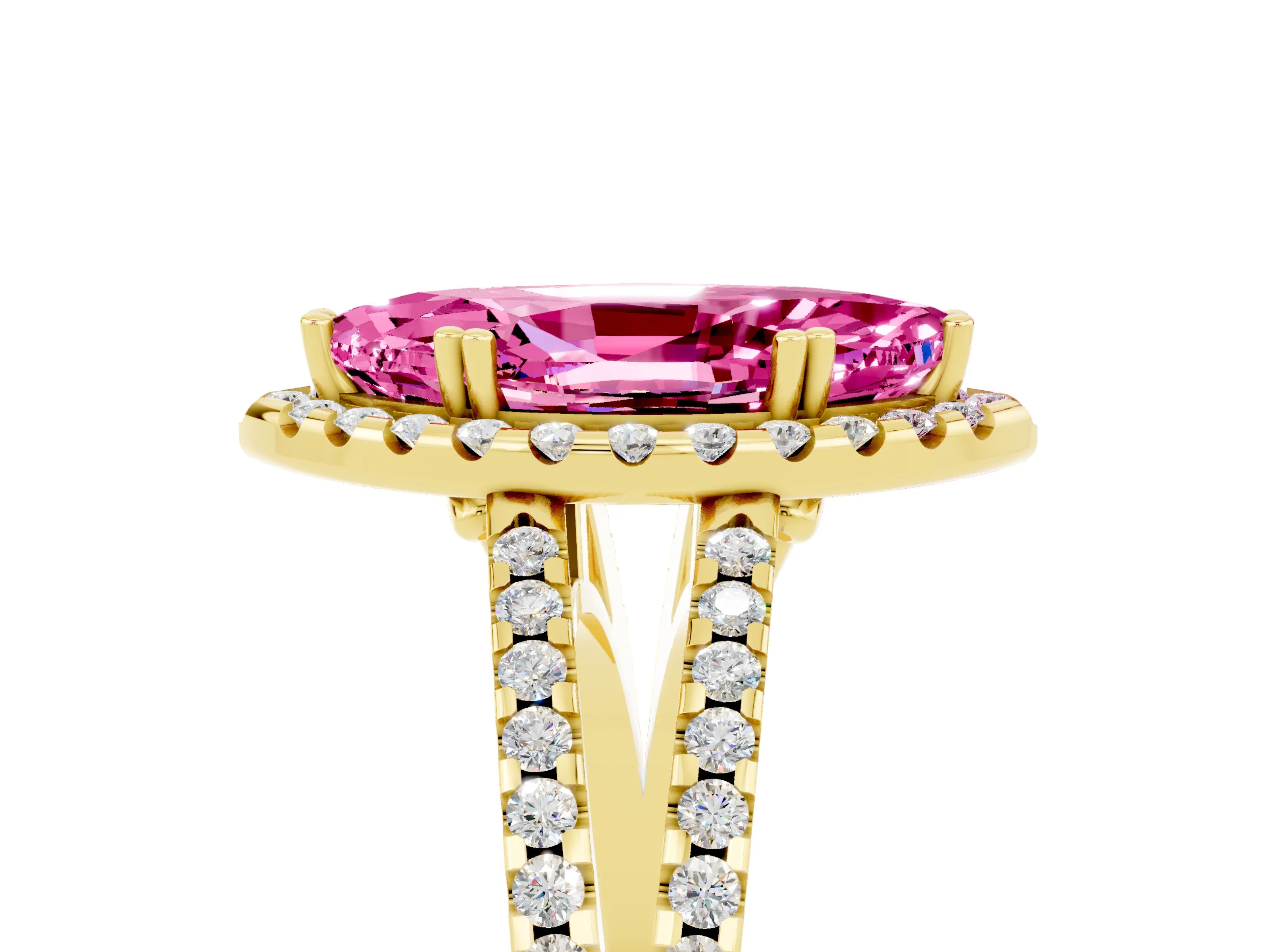 Yellow gold Marquise Cut Pink Sapphire Halo Split Shank Engagement Ring_17