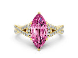 Yellow gold Marquise Cut Pink Sapphire  Halo Twist Band Solitaire Prong Setting Ring_24