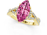 Yellow gold Marquise Cut Pink Sapphire  Halo Twist Band Solitaire Prong Setting Ring_25