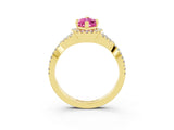 Yellow gold Marquise Cut Pink Sapphire  Halo Twist Band Solitaire Prong Setting Ring_27