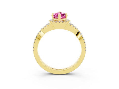 Yellow gold Marquise Cut Pink Sapphire Halo Twist Band Solitaire Prong Setting Ring_27