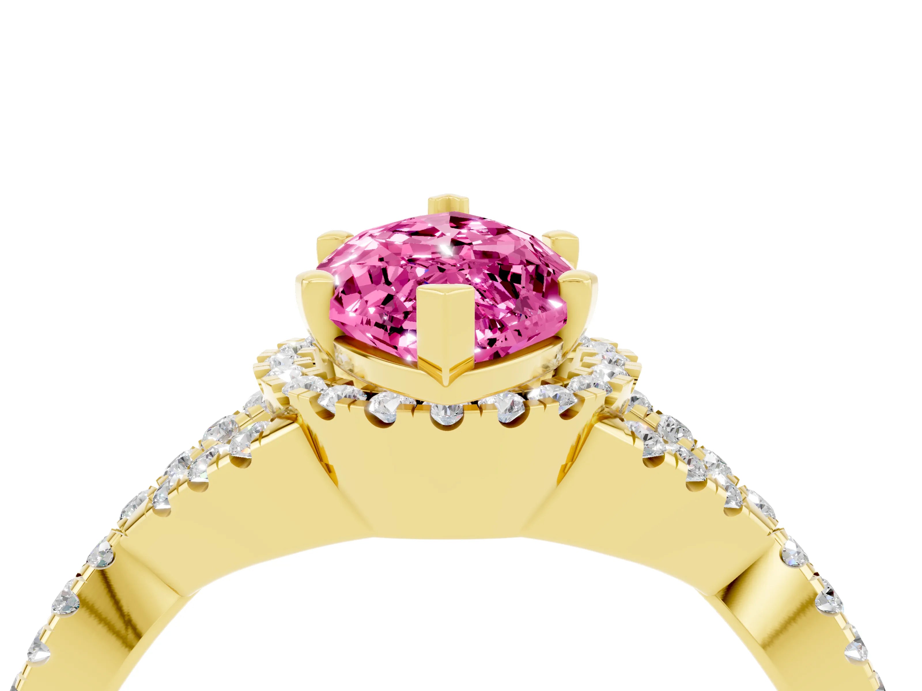 Yellow gold Marquise Cut Pink Sapphire Halo Twist Band Solitaire Prong Setting Ring_28