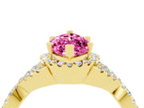 Yellow gold Marquise Cut Pink Sapphire  Halo Twist Band Solitaire Prong Setting Ring_28
