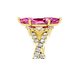 Yellow gold Marquise Cut Pink Sapphire  Halo Twist Band Solitaire Prong Setting Ring_29
