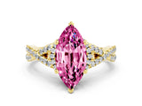 Yellow gold Marquise Cut Pink Sapphire  Halo Twist Band Solitaire Prong Setting Ring_42