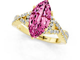Yellow gold Marquise Cut Pink Sapphire  Halo Twist Band Solitaire Prong Setting Ring_43