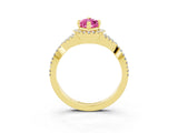 Yellow gold Marquise Cut Pink Sapphire  Halo Twist Band Solitaire Prong Setting Ring_45