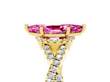 Yellow gold Marquise Cut Pink Sapphire  Halo Twist Band Solitaire Prong Setting Ring_47