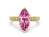 Yellow gold Marquise Cut Pink Sapphire Milgrain Pavé Engagement Ring with Four-Prong Setting_24