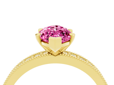 Yellow gold Marquise Cut Pink Sapphire Milgrain Pavé Engagement Ring with Four-Prong Setting_28