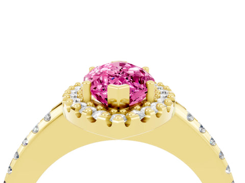 Yellow gold Marquise Cut Pink Sapphire Pavé Halo Ring with Four-Prong Setting_16