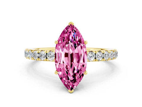 Yellow gold Marquise Cut Pink Sapphire Pavé Solitaire Engagement Ring with Four-Prong Setting_12