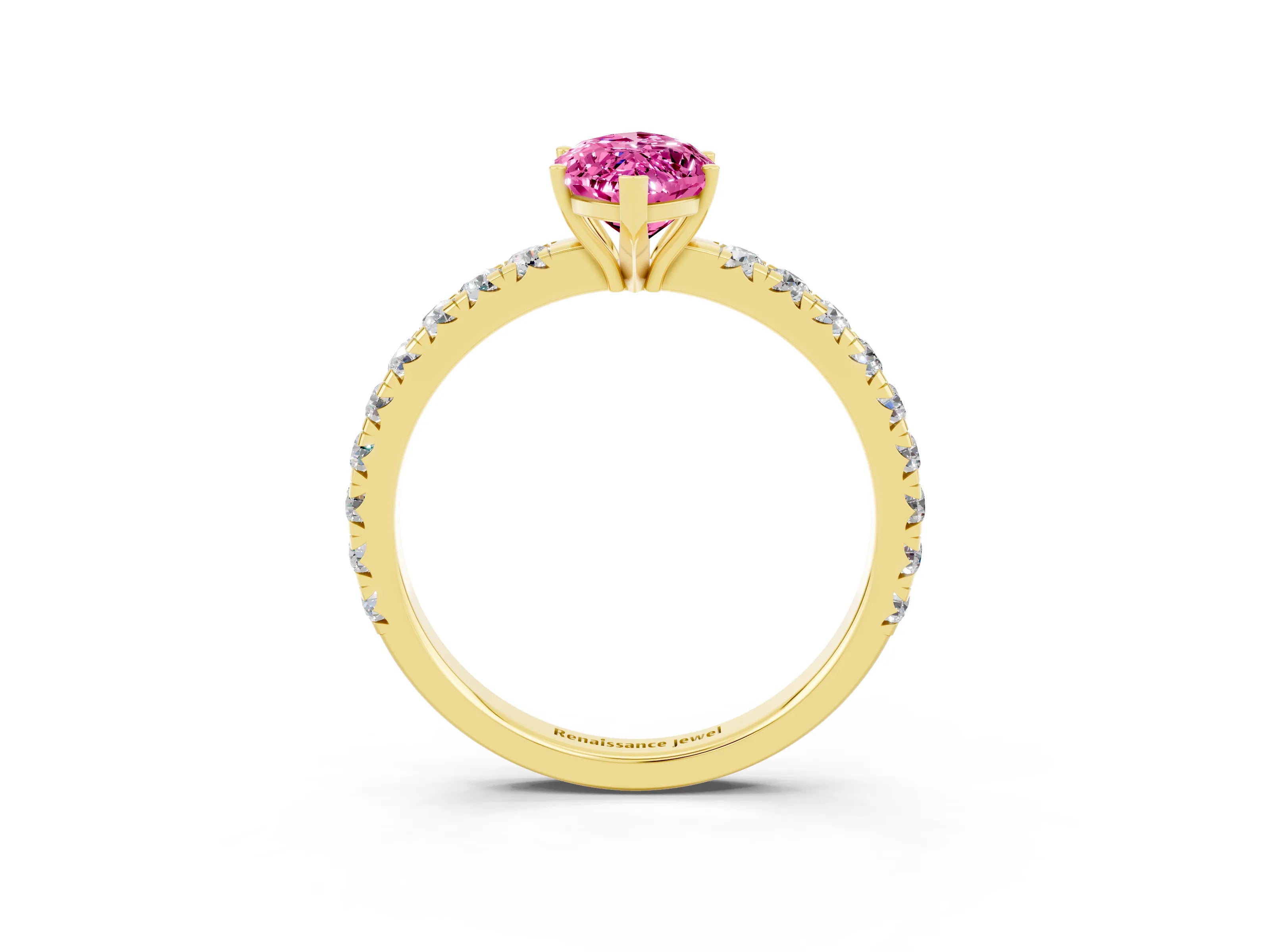 Yellow gold Marquise Cut Pink Sapphire Pavé Solitaire Engagement Ring with Four-Prong Setting_15