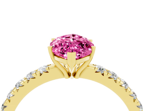Yellow gold Marquise Cut Pink Sapphire Pavé Solitaire Engagement Ring with Four-Prong Setting_16