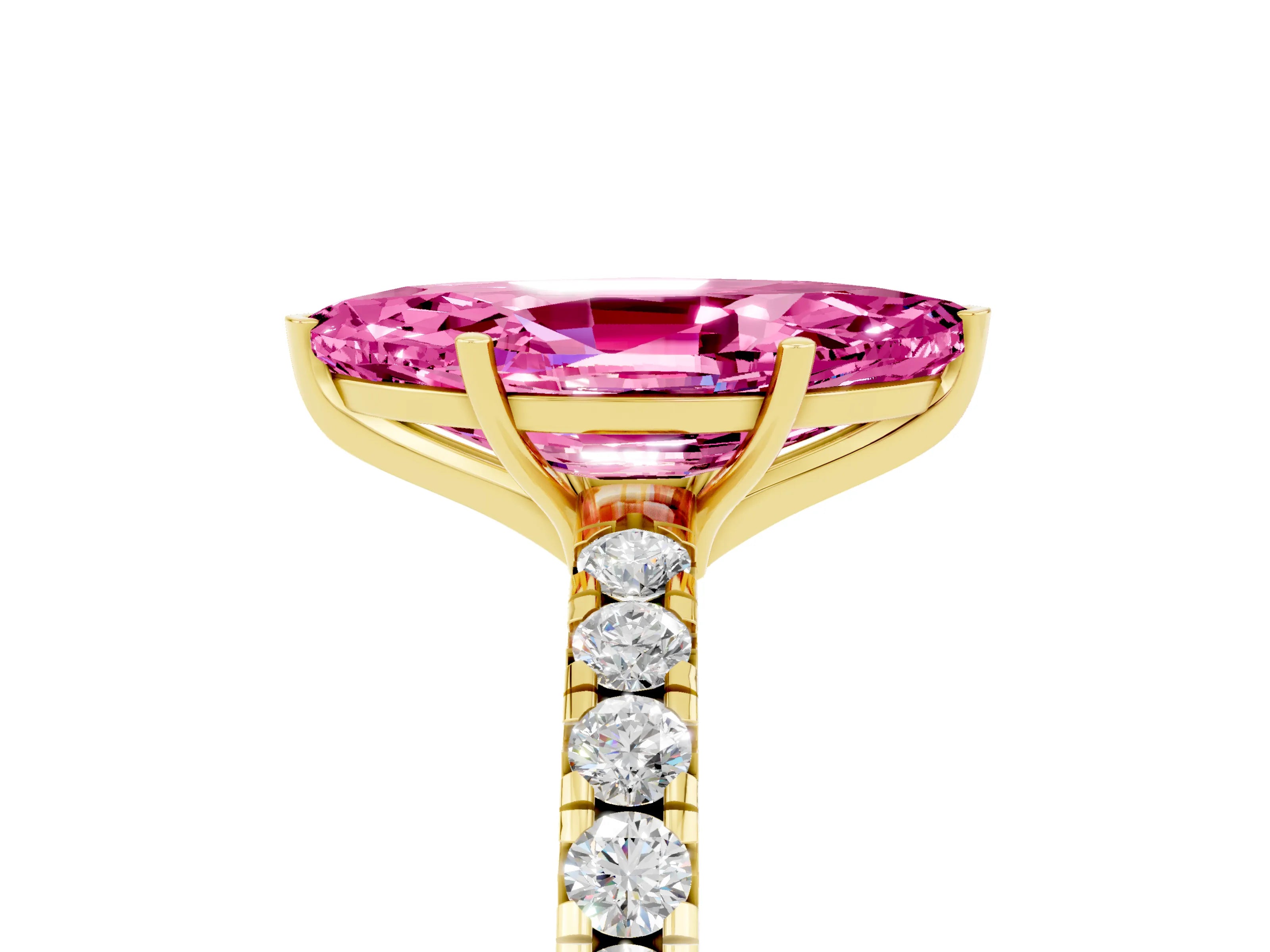 Yellow gold Marquise Cut Pink Sapphire Pavé Solitaire Engagement Ring with Four-Prong Setting_17