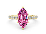 Yellow gold Marquise Cut Pink Sapphire Pavé Solitaire Ring with Round Band and Prong Setting_12