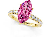 Yellow gold Marquise Cut Pink Sapphire Pavé Solitaire Ring with Round Band and Prong Setting_13