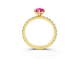 Yellow gold Marquise Cut Pink Sapphire Pavé Solitaire Ring with Round Band and Prong Setting_15