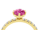 Yellow gold Marquise Cut Pink Sapphire Pavé Solitaire Ring with Round Band and Prong Setting_16