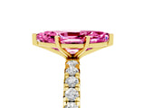 Yellow gold Marquise Cut Pink Sapphire Pavé Solitaire Ring with Round Band and Prong Setting_17
