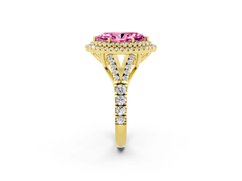 Yellow gold Marquise Cut Pink Sapphire Pavé Split Shank Double Halo Engagement Ring_2