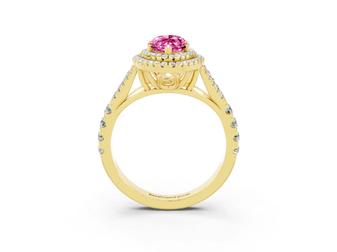 Yellow gold Marquise Cut Pink Sapphire Pavé Split Shank Double Halo Engagement Ring_3