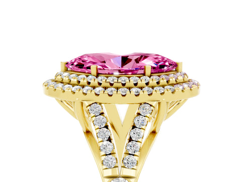 Yellow gold Marquise Cut Pink Sapphire Pavé Split Shank Double Halo Engagement Ring_5