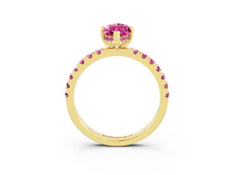 Yellow gold Marquise Cut Pink Sapphire Pave Band Solitaire Ring with Four-Prong Setting_15