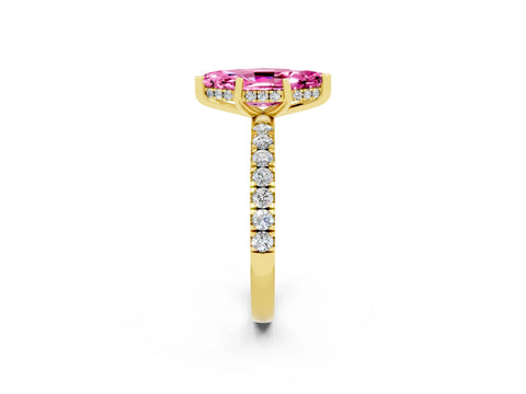Yellow gold Marquise Cut Pink Sapphire Pave Band Solitaire Ring with Four-Prong Setting_62