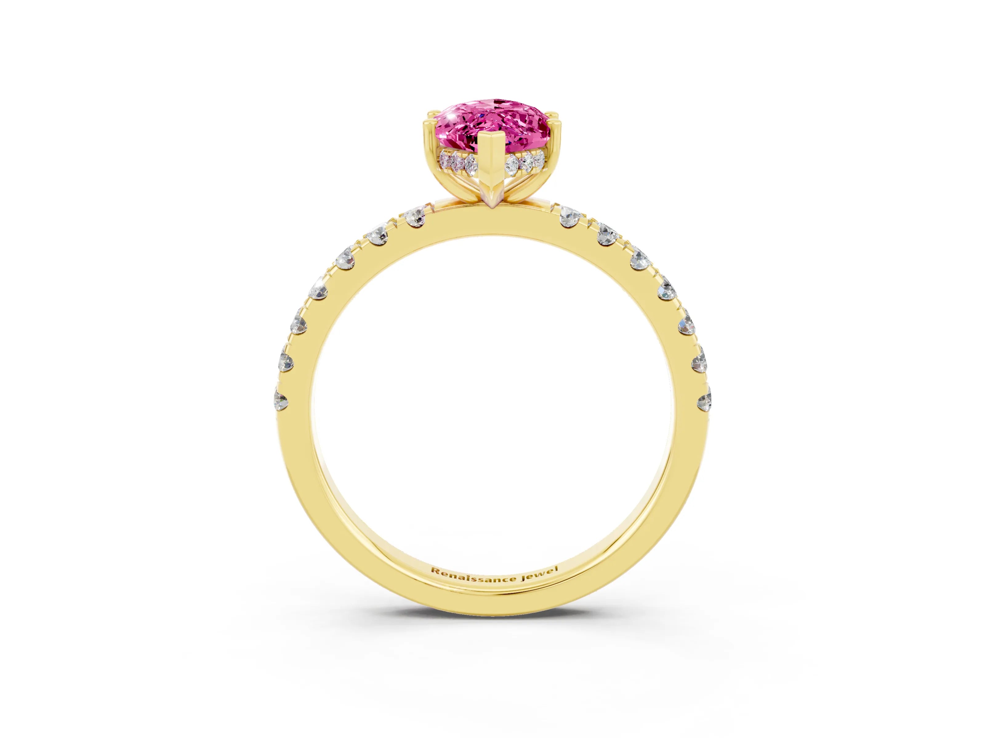 Yellow gold Marquise Cut Pink Sapphire Pave Band Solitaire Ring with Four-Prong Setting_63