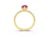 Yellow gold Marquise Cut Pink Sapphire Pave Band Solitaire Ring with Four-Prong Setting_63