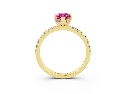 Yellow gold Marquise Cut Pink Sapphire Pave Band Solitaire Ring with Four-Prong Setting_63