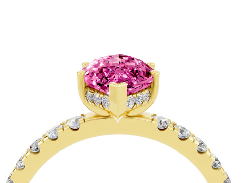 Yellow gold Marquise Cut Pink Sapphire Pave Band Solitaire Ring with Four-Prong Setting_64