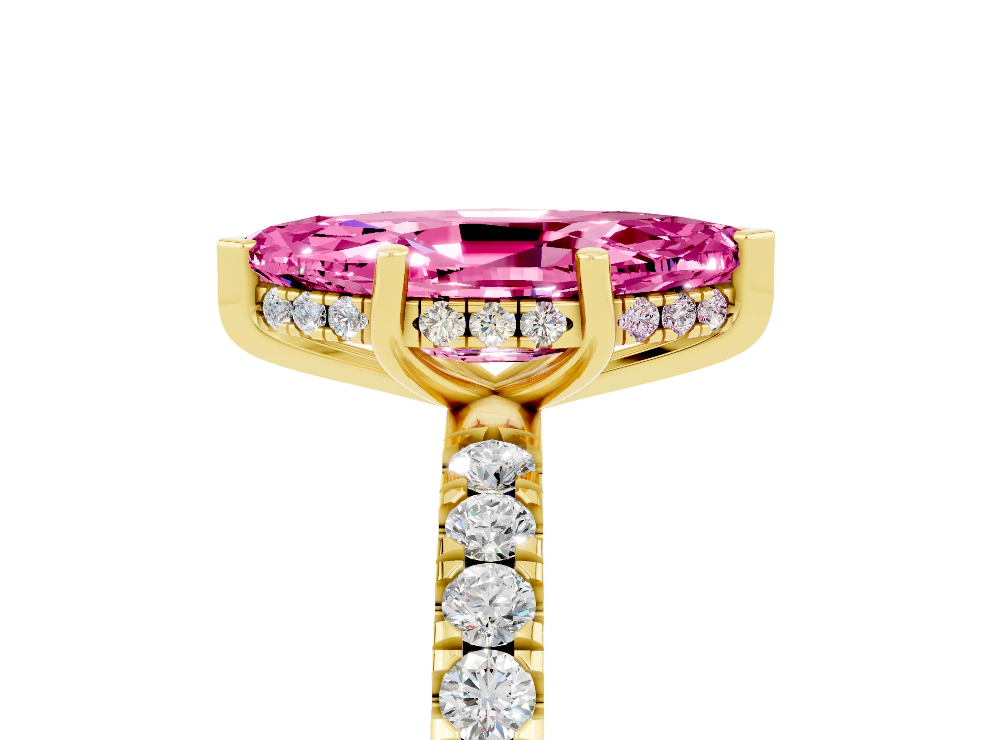 Yellow gold Marquise Cut Pink Sapphire Pave Band Solitaire Ring with Four-Prong Setting_65