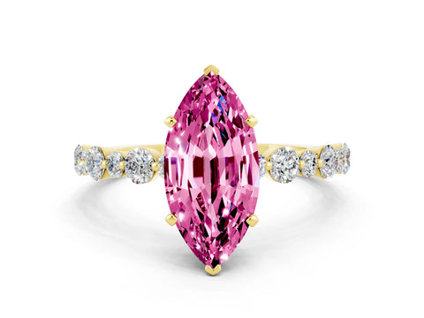 Yellow gold Marquise Cut Pink Sapphire Prong Set Engagement Ring with Pavé Band_12