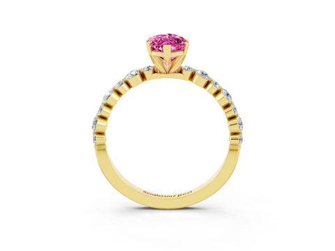 Yellow gold Marquise Cut Pink Sapphire Prong Set Engagement Ring with Pavé Band_15
