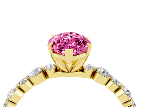 Yellow gold Marquise Cut Pink Sapphire Prong Set Engagement Ring with Pavé Band_16