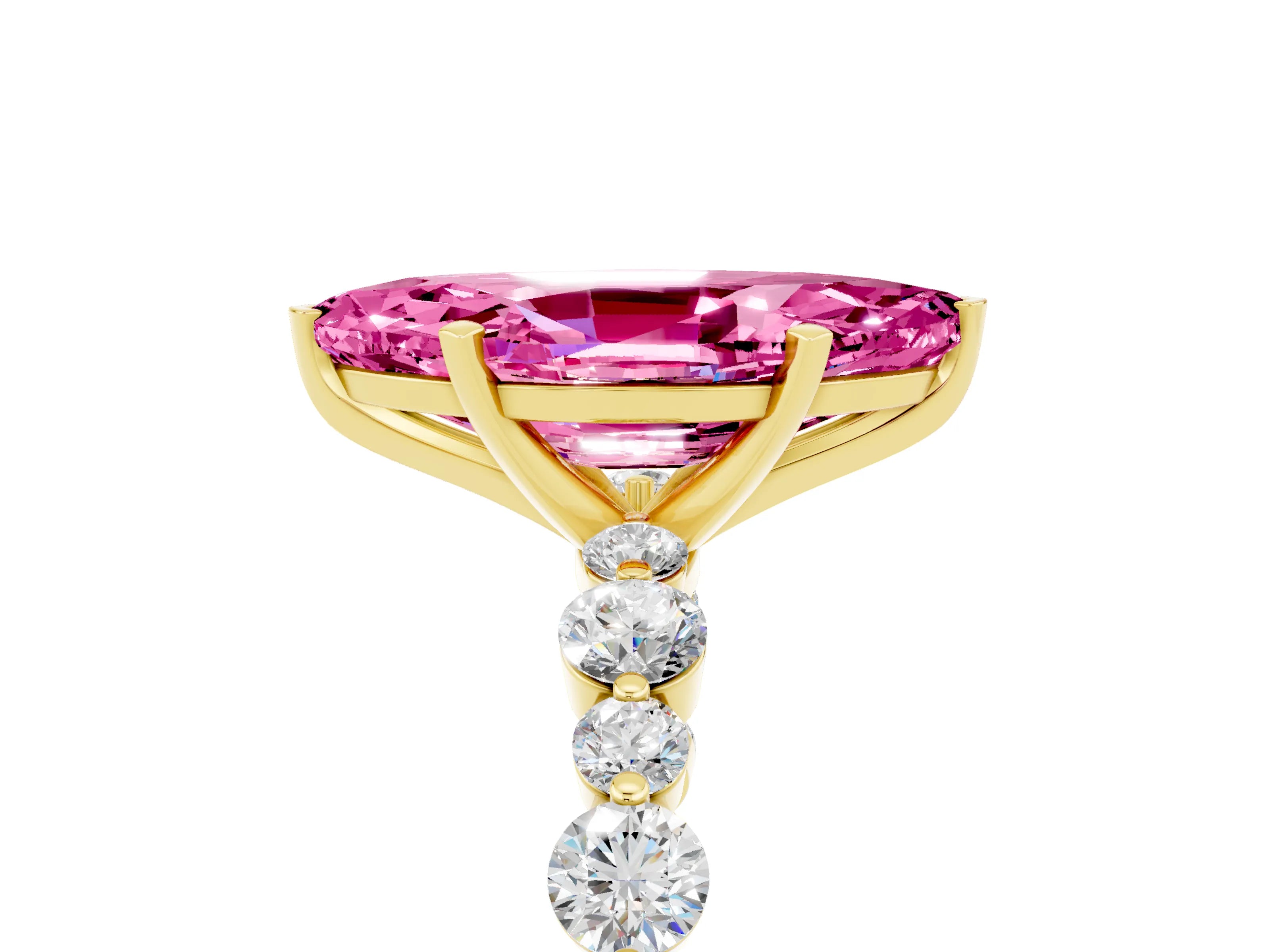 Yellow gold Marquise Cut Pink Sapphire Prong Set Engagement Ring with Pavé Band_17