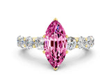 Yellow gold Marquise Cut Pink Sapphire Prong Setting with Side Stones on a Pave Band_24