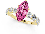 Yellow gold Marquise Cut Pink Sapphire Prong Setting with Side Stones on a Pave Band_25