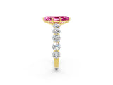 Yellow gold Marquise Cut Pink Sapphire Prong Setting with Side Stones on a Pave Band_26